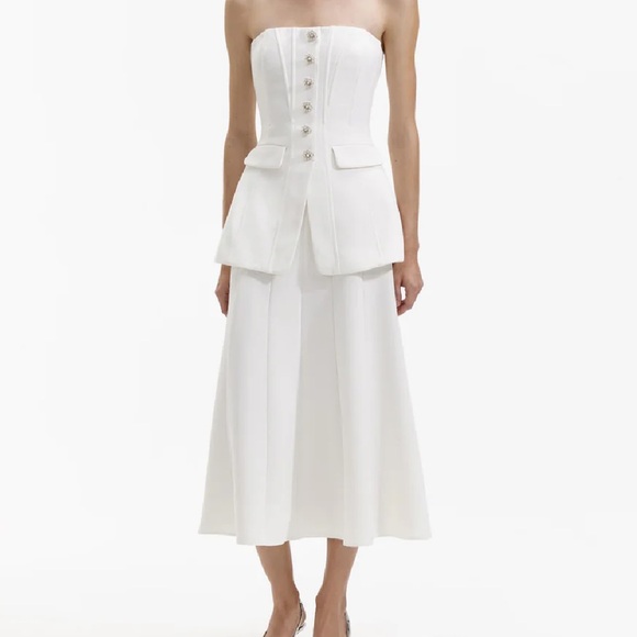 Self-Portrait White Bandeau Crepe Midi Dress - Picture 2 of 7